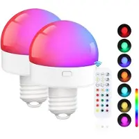 Mtp Products Genopladelig pære m. RGB og fjernbetjening - E27 - 2 stk.