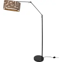QAZQA Justerbar sort gulvlampe med brun og beige stribet skærm 50 cm - Editor