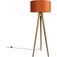 QAZQA Gulvlampe i træ med orange skærm og gyldent interiør 50 cm - Tripod Classic