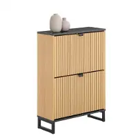 SoBuy slankt skoskab sort marmor/lyst træ 60x24x88 cm