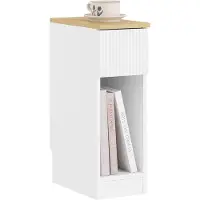 SoBuy smalt natbord 20 cm med skuffe, hvid/træ