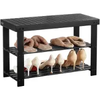 Vevor Skoreolbænk, 3-lags bambus entrébænk, skoopbevaringsorganisator, kan rumme op til 124 kg, 227 x 228 x 451 mm, til hoveddør, entré, stue, soveværelse, sort