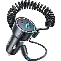 JOYROOM 3-i-1 hurtig biloplader med USB Type C-kabel 1.5m 55W sort (JR-CL07)