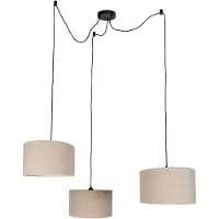 QAZQA Pendellampe sort med beige teddy stof 35cm 3-lys - Cava