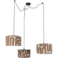 QAZQA Pendellampe sort med brun beige skærm 35cm 3-lys - Cava