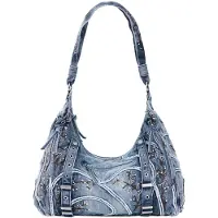 Desigual Skuldertaske blue denim / brun / lysegrøn / rosé