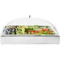 Vevor Bordplade til madservering, 1 x 1 pande i rustfrit stål, serveringsbakke til buffetkrydderidispenser med klart buet låg og 3 isbakker, til restaurant, hotel, fest