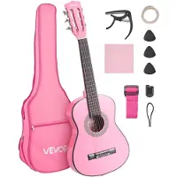 Vevor Klassisk Guitar, 780 mm, Træ Klassisk Guitar Starter Kit til Begyndere, med Nylonstrenge, Gigbag, Rem, Tuner, Ekstra Strenge, Plektre, Capo, Linde, til Børn, Piger, Drenge, Studerende, Pink