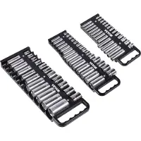 Vevor Bærbar Topnøgleopbevaringsbakke, 3-delt Metrisk &amp; SAE Topnøgleopbevaringssæt, 1/4'', 3/8'' og 1/2'' Kraftig Topnøgleholder med Håndtag &amp; Magnetisk Base til Værktøjskasseskuffe, Rummer op