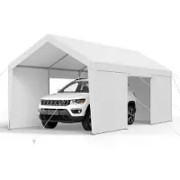 Vevor Carport, 12 x 20 FT udendørs biloverdækning, drikkeklar carport med aftagelige sidevægge og dør, kraftigt biloverdækning, UV-bestandig og vandafvisende, helårsbeskyttelse til bil og båd, hvid