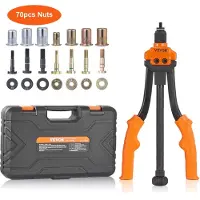Vevor Nittemøtrikværktøj, 35,6 cm nittemøtrikværktøjssæt med 7 stk. metriske og SAE-dorne, 70 stk. assorterede nittemøtrikker, 10-24, 1/4-20, M6, 5/16-18, M8, 3/8-16, M10, Nittemøtriksæt med robust bæ