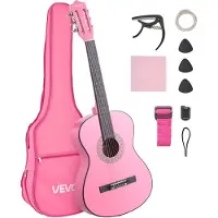 Vevor Klassisk Guitar, 960 mm, Træ Klassisk Guitar Starter Kit til Begyndere, med Nylonstrenge, Gigbag, Rem, Tuner, Ekstra Strenge, Plektre, Capo, Linde, til Teenagere Voksne Studerende, Pink