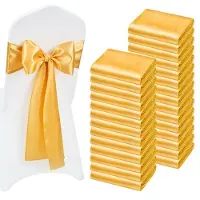Vevor Satin Stolebånd Sløjfer, 100 stk. Stolebånd Slips Bagpå Skærf, 7 x 108 tommer, Guld Bryllupsreception Dekoration, Til Bryllupsceremoni Babyshower Fest Begivenheder Banket Stolebetræk Dekoration