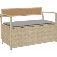 vidaXL opbevaringsbænk til haven med hynde polyrattan beige