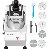 Vevor Foodprocessor og grøntsagshakker, 2 indføringshuller, fødevaregodkendt rustfrit stål foodprocessorhakker med aftagelige 6 knive, 3 mm/5 mm/7 mm/10 mm rivejern, 2 mm/4 mm pålægsskærer, til grønts