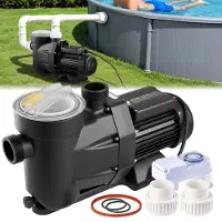 Vevor Poolpumpe, 1300W, 28.800 L/T maks. flow, enkelt hastighed, swimmingpoolpumpe, AC 220-240V, 2850 o/min, 17 m maks. løftehøjde, med 24-timers timer og filterkurv, til overjordiske og nedgravede po