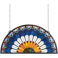 Vevor Glasvinduespanel, 913 x 465 mm, Hængende overvinduespanel i Tiffany-stil med kæde, Stort halvrundt glasophæng, Vintage Traditionelt Kunsthåndværk til Køkkenindretning