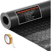 Vevor Garagegulvrulle, 2,28 x 5,2 m garagegulvmåtte, 2,2 mm fortykket PVC diamantplade gulvbeskyttermåtte med dobbeltklæbende tape, skridsikker, nem at rengøre til lager, fitnesscentre, trailer, sort
