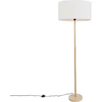 QAZQA Gulvlampe i træ med oval linnedskærm hvid 50 cm - Mels