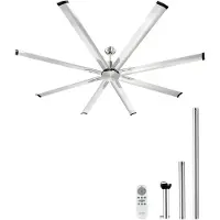Vevor 213 cm loftsventilator uden lys, 6-trins fjernbetjening, aluminium 8-bladet, vendbar DC-motor, moderne lavprofils indbygget ventilator til soveværelse, stue, terrasse, indendørs/udendørs, børste