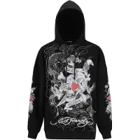Ed Hardy Sweatshirt 'Death Or Glory Love' grå / rød / sort / hvid
