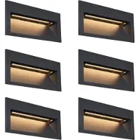 QAZQA Sæt med 6 moderne forsænkede væglamper sort 16 cm inkl. LED IP65 - Mert