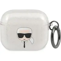 Karl Lagerfeld AirPods 3 etui Glitter Karl's Head Sølv