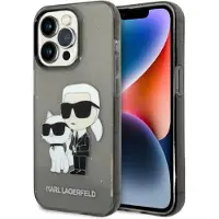 Karl Lagerfeld Glitter Karl&Choupette Sort iPhone 14 Pro Max Etui