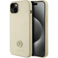 GUESS Læder 4G Metal Logo Strass etui til iPhone 15 - guld