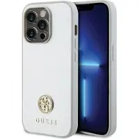 GUESS Strass Metal Logo etui til iPhone 15 Pro - sølv