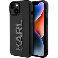 Karl Lagerfeld 3D Rubber Glitter Logo etui til iPhone 15 - sort