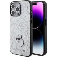 Karl Lagerfeld Fast Glitter Choupette Logo Metal Pin Etui til iPhone 15 Pro Max - Sølv