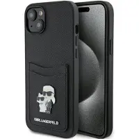 Karl Lagerfeld Saffiano Cardslot Karl&Choupette Metal Pin etui til iPhone 15 - sort
