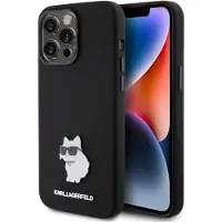 Karl Lagerfeld Silikone Choupette Metal Pin etui til iPhone 15 Pro Max - sort