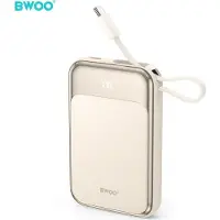 BWOO 10000mAh Powerbank PD 20W med indbygget USB-C-kabel - Guld