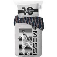 Licens Messi sengetøj - 100% bomuld - Børnesengetøj 140x200 cm - Gråt fodbold sengetøj