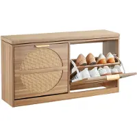 Vevor Skobænk til entré, 988 x 240 x 500 mm Rattanlignende skobænk med vippeskuffer, 180 kg skoopbevaringsstativ med hynde, 4 rum og rattandøre, til entré, stue, soveværelse