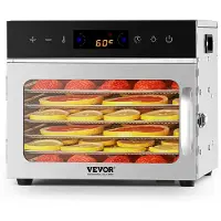 Vevor Maddehydrator, 6 bakker i rustfrit stål, 400W elektrisk madtørrer med justerbar temperatur og 24-timers timer, frysetørrer til tørret kød, kød, frugt, grøntsager, krydderurter, hundegodbidder