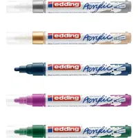 Edding 5100 akrylmark?r - Gul Blue Green Rose Grey - Akrylmalingsmark?rer 5 -pakning (pastel) - Runde nib 2-3mm - Akrylmark?r til Pebbles l?rred