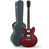 Hartwood Revival Left Handed Semi Acoustic Guitar & Hard Case Cherry Red