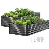 Vevor 2-pak galvaniserede højbede, 2030 x 1020 x 460 mm, rektangulære metalplantekasser til udendørs brug, hævet plantekasse med handsker, alu-zink, til dyrkning af blomster og grøntsager, mørkegrå
