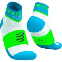 Compressport - Trail running tøj - Ultra Trail Low Socks Norse Blue/Neon Green til Unisex - Størrelse 42-44 - Blå