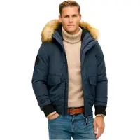 Superdry Superdrytil mænd. M5011742A Everest navy quiltet bomberjakke med hætte og hætte (S), Casual, Polyester, Blå
