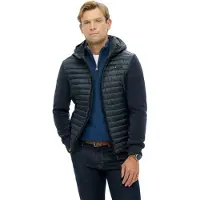 Superdry Superdrytil mænd. M5012294A Storm Fleece Hybrid Coat med hætte (L), Casual, Genanvendt polister, Bæredygtig, Blå