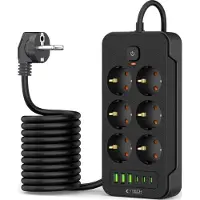 Tech-Protect Power Strip PC6X6 6 Sockets 240V + 3xUSB-A + 3xUSB-C 200cm - Black
