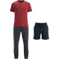 Dagi Pyjamas lang marin / lysegrå / kirsebærsrød