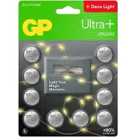 GP Lithium-knapcellebatterier CR2032 10-pak + Lyskæde 2m 151510 Modsvarer: N/A