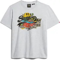 Superdry Superdrytil kvinder. W1011401A T-shirt med afslappet pasform og grå LA-grafik (M), Casual, Korte ærmer, Bæredygtig, Genbrugsbomuld