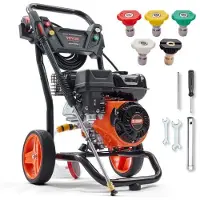 Vevor Gastrykrenser, 3400 PSI 2.6 GPM, Benzindrevet højtryksrenser med aluminiumspumpe, sprøjtepistol og forlængerstang, 5 hurtigkoblingsdyser, til rengøring af biler, hjem, indkørsler, terrasser