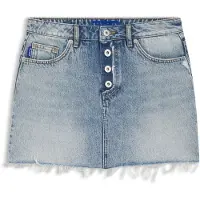 HUGO Blå denimnederdel med synlig knaplukning